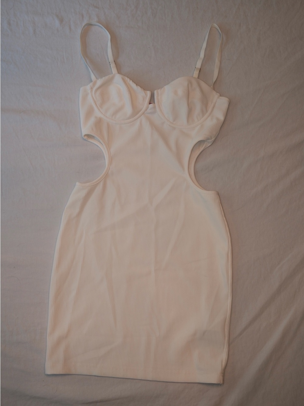 Edikted White Ribbed Cutout Mini Dress